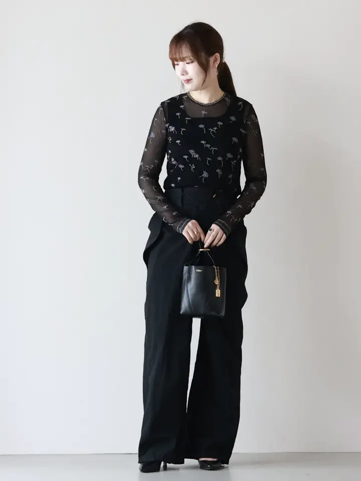 【最終価格】マメクロゴウチ　ブラックパンツ Mame Kurogouchi(マメ クロゴウチ)】 Nylon Typewriter Trousers