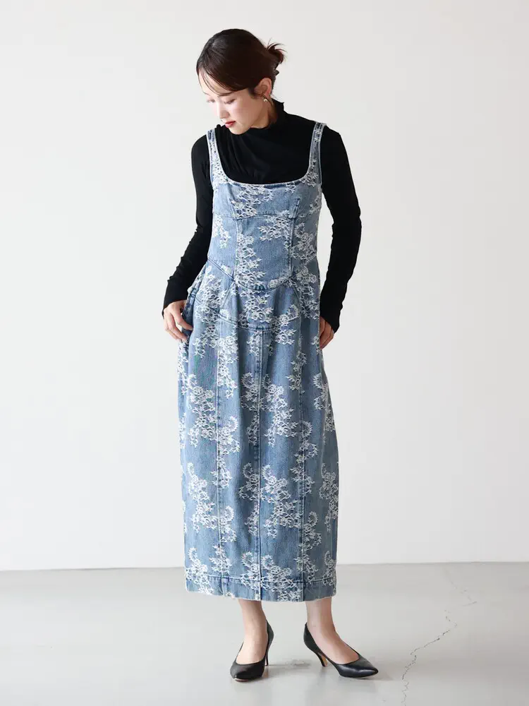 FETICO(フェティコ)】 LACE JACQUARD DENIM CURVY DRESS｜PARIGOT