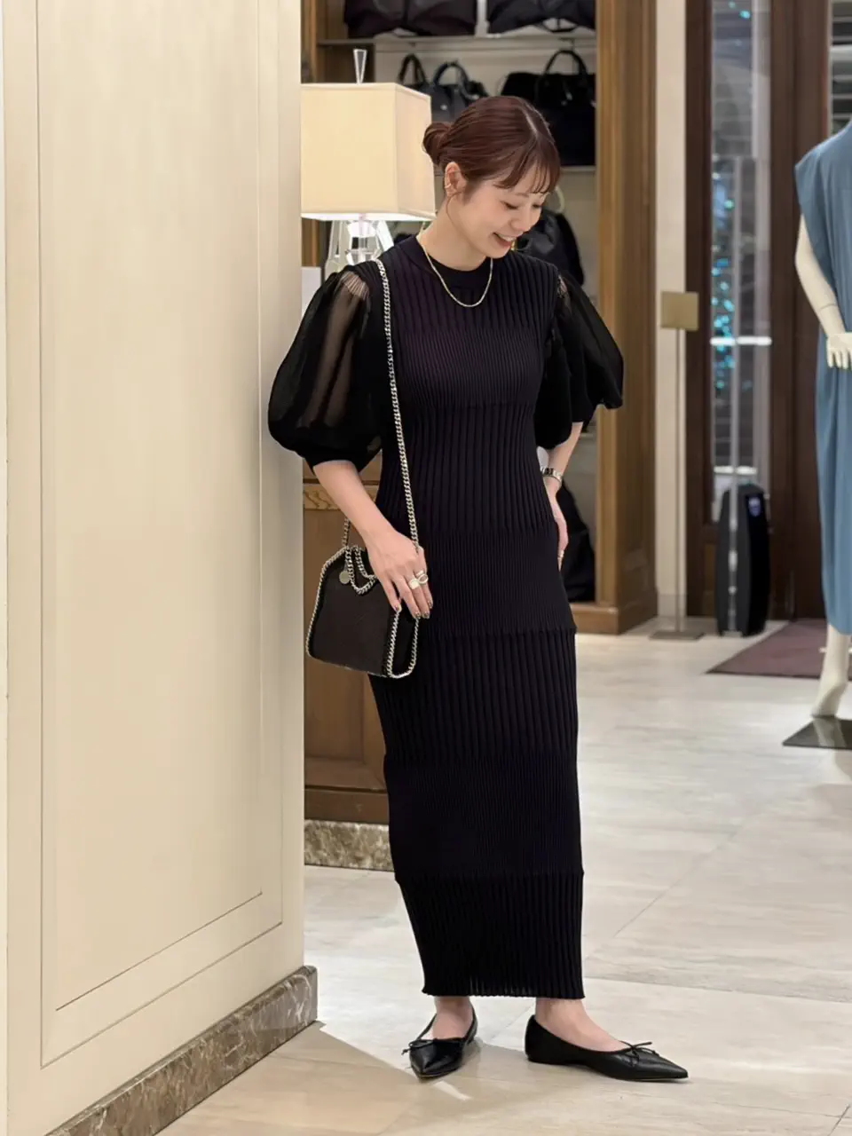CFCL(シーエフシーエル)】 FLUTED LUCENT PUFF SLEEVE DRESS｜PARIGOT