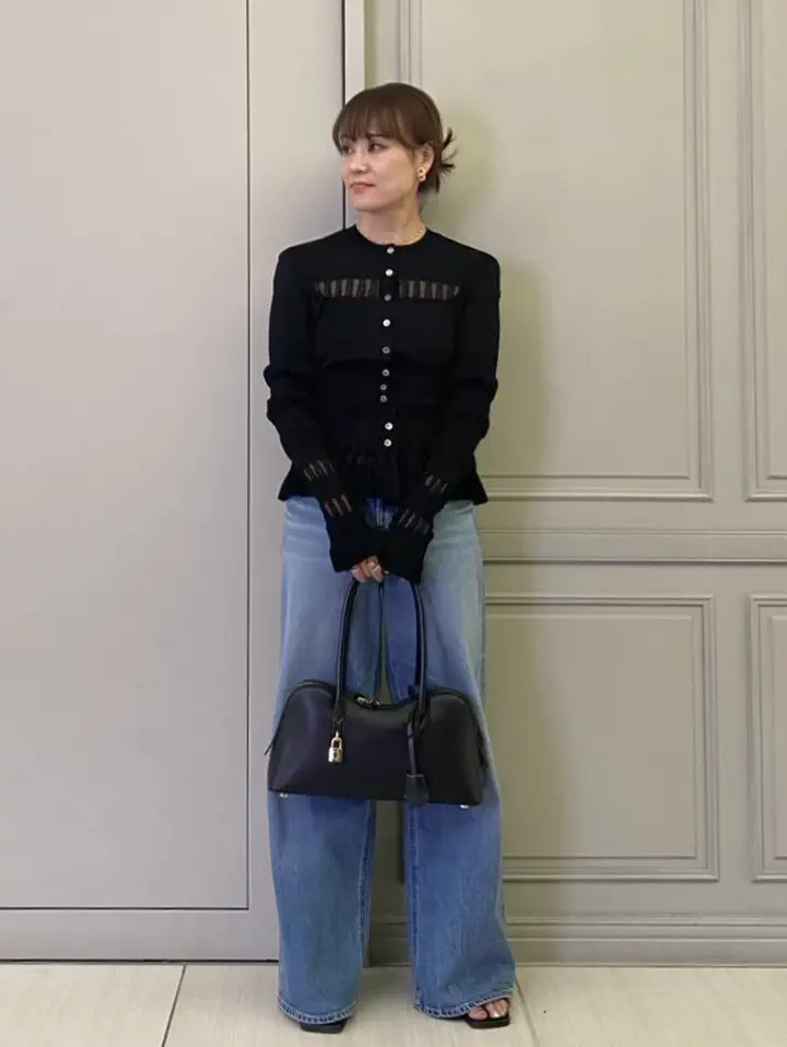 FETICO(フェティコ)】 CONVERTIBLE SHEER LACE STRIPE KNIT CARDIGAN
