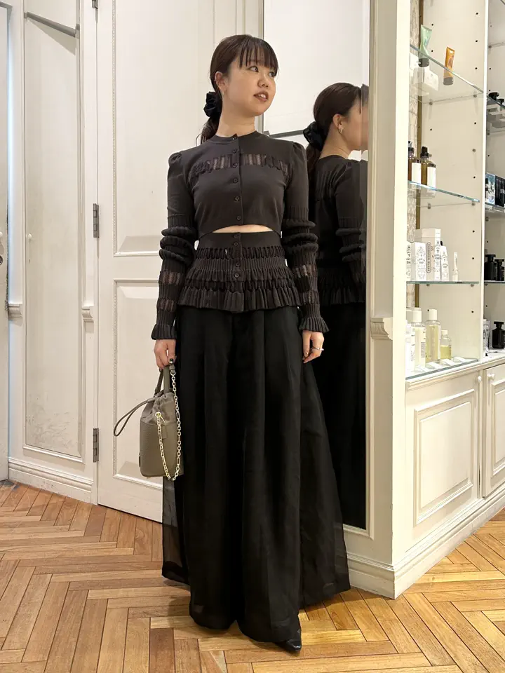 FETICO(フェティコ)】 CONVERTIBLE SHEER LACE STRIPE KNIT CARDIGAN
