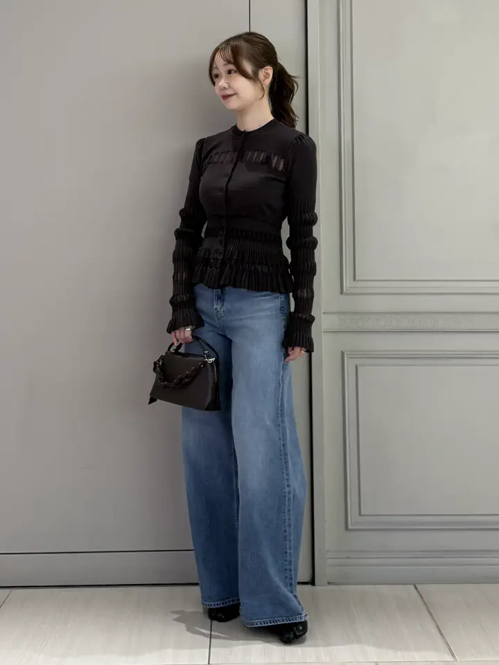 FETICO(フェティコ)】 CONVERTIBLE SHEER LACE STRIPE KNIT CARDIGAN