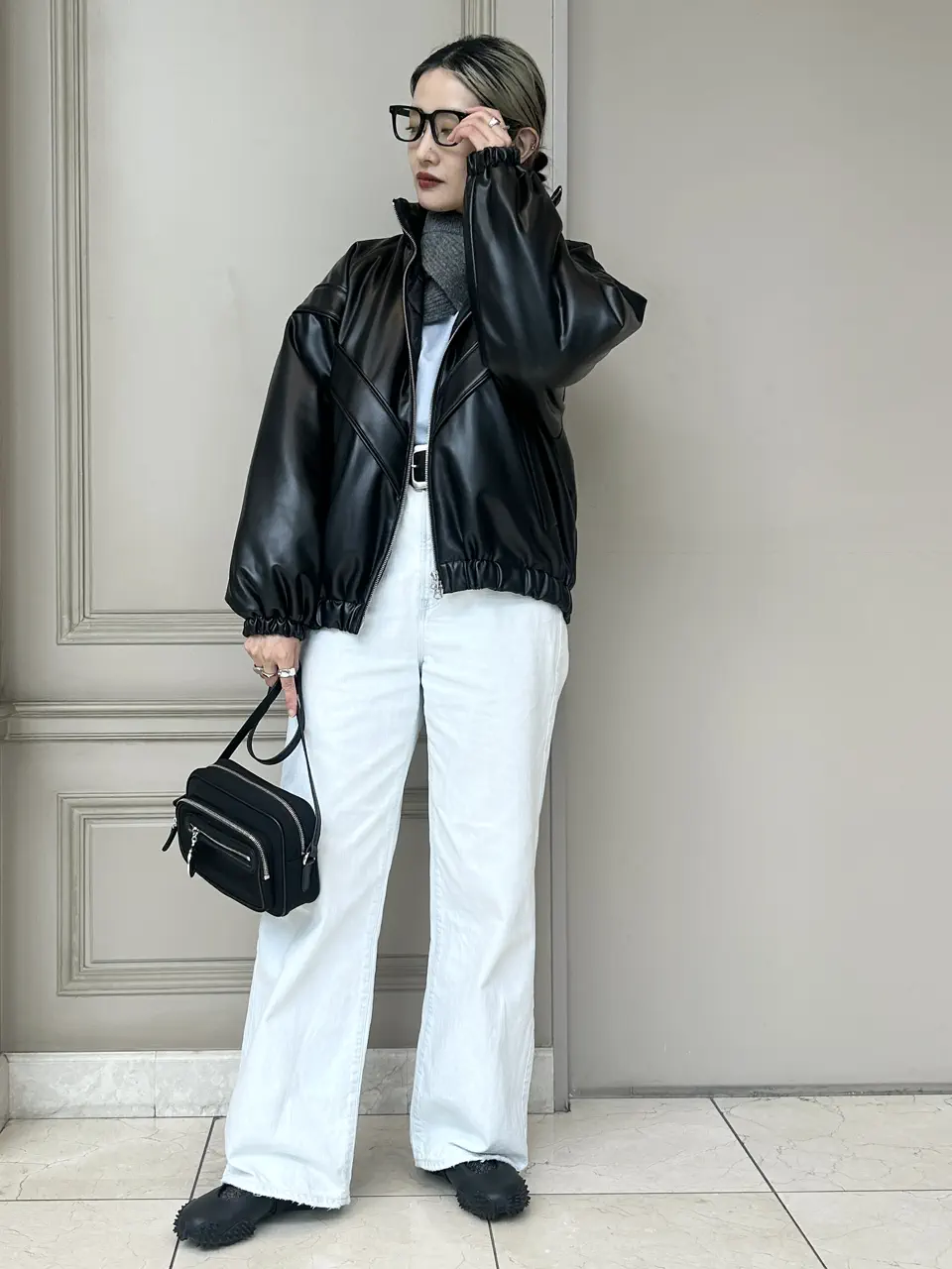 HYKE ≪GENDERLESS≫FAUX LEATHER JACKET WOMEN(レディース) スタッフさくま 161cm 着用