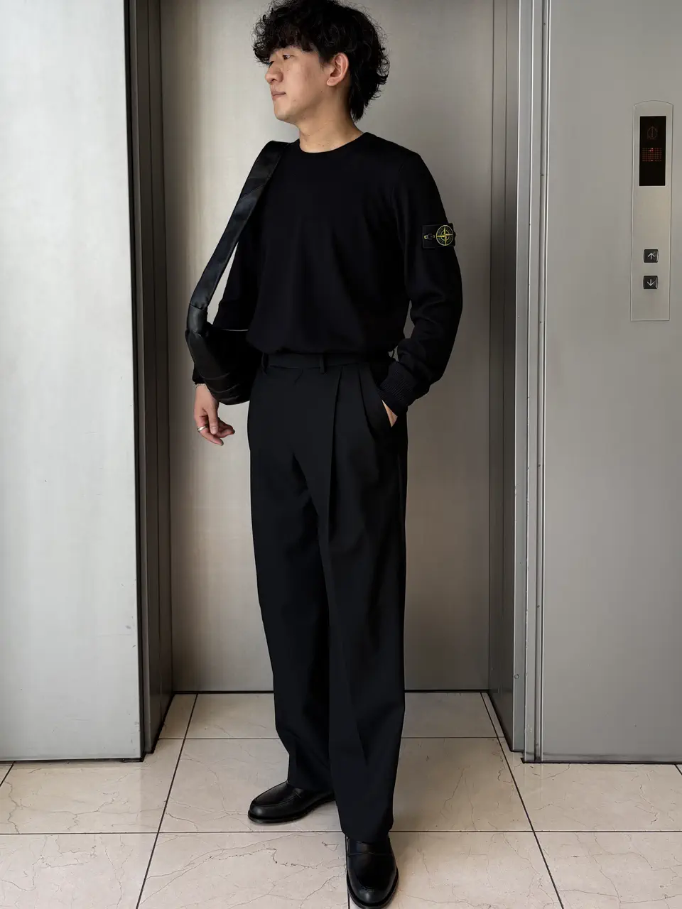 MARKAWARE ポロワーストロピカルを着用したぞえ 身長175cm サイズ1 BLACK