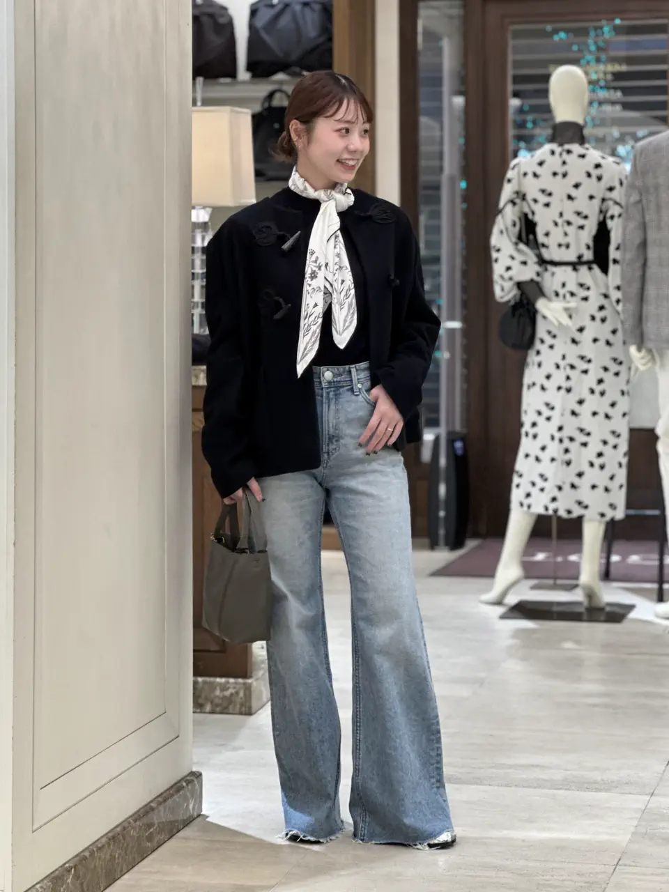 Mame Kurogouchi Cording Embroidery Short Duffle Coat デニムスタイリング 全身