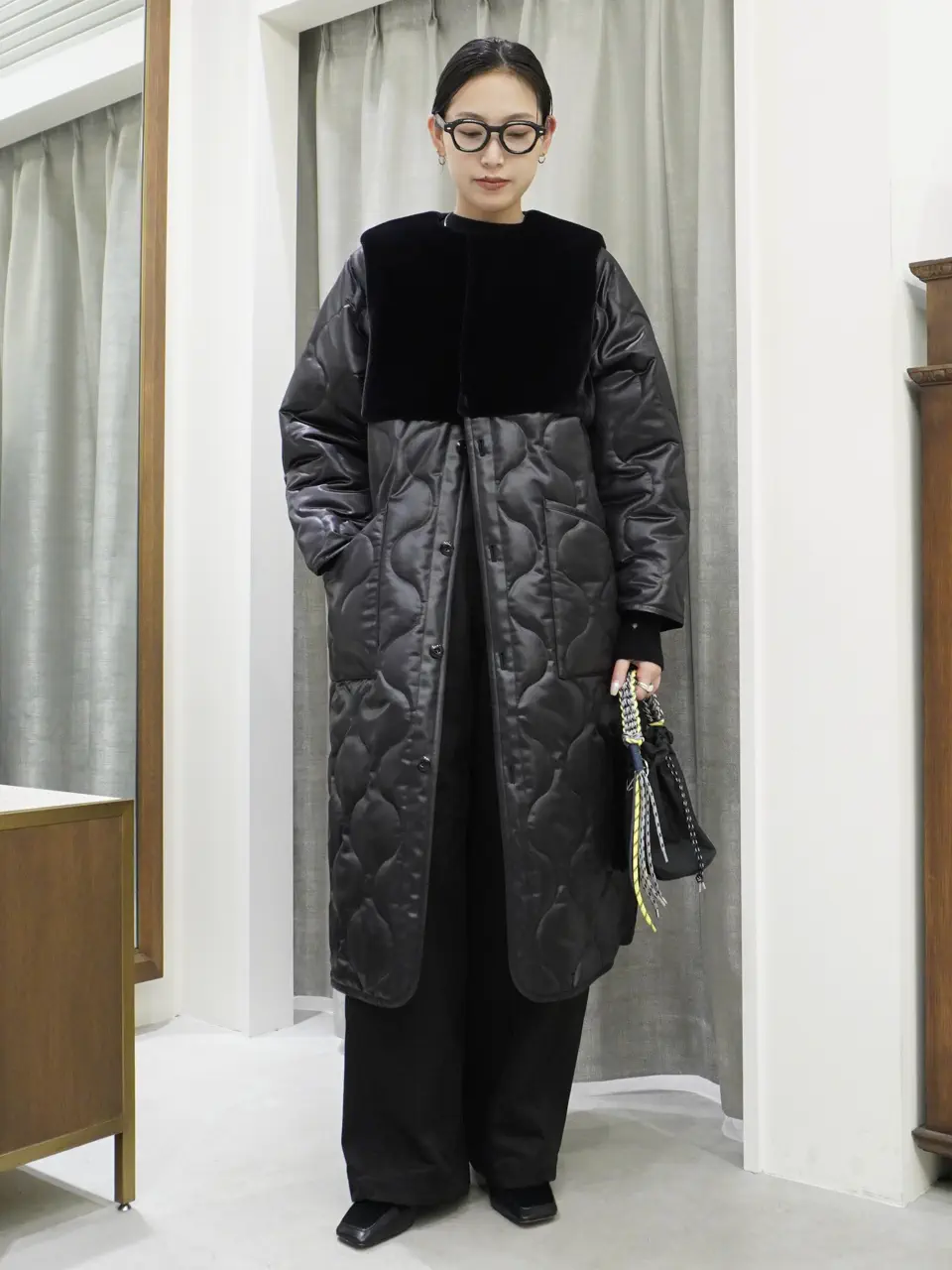 HYKE(ハイク)】 FAUX SHEARLING PANELED LEATHER QUILTED CT｜PARIGOT
