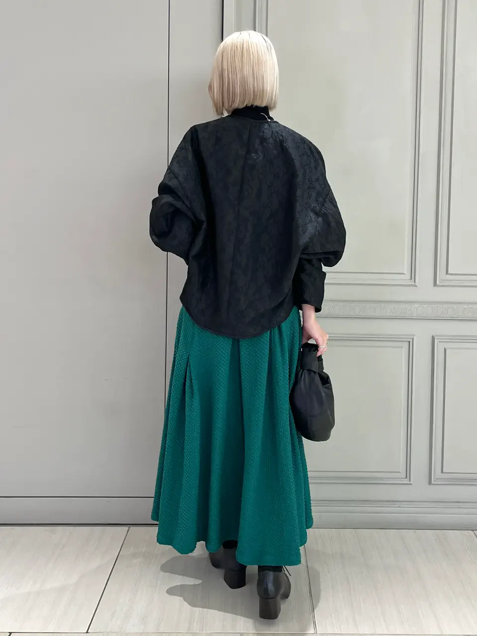 Mame Kurogouchi Shirring Jersey Jacquard Pleats Skirt 足元