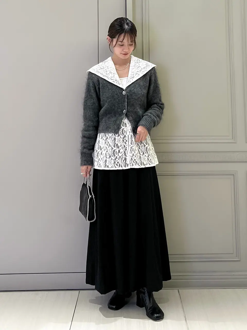 LOOK03 仕事帰りの食事の着こなし／スタッフやました 161cm