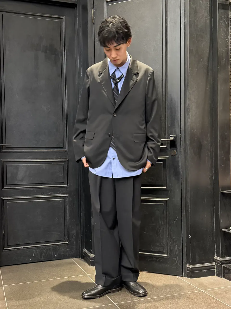 MARKAWARE ウールサバイバルクロスを着用したhirata 身長179cm サイズ2 BLACK