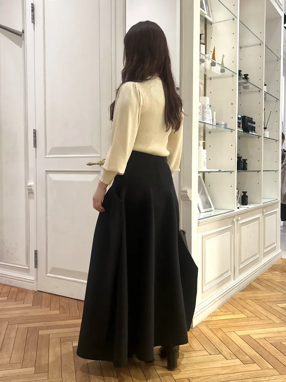 CFCL(シーエフシーエル)】 POTTERY CREASE GLITTER ASYMMETRIC SKIRT