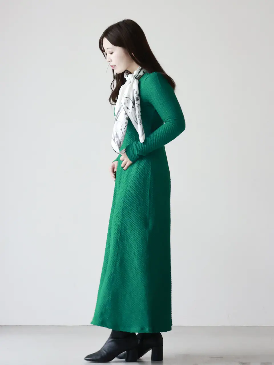 マメクロゴウチ Shirring Jersey Dress サイズ1 Mame Kurogouchi(マメ クロゴウチ)】 Shirring Jersey Jacquard Long