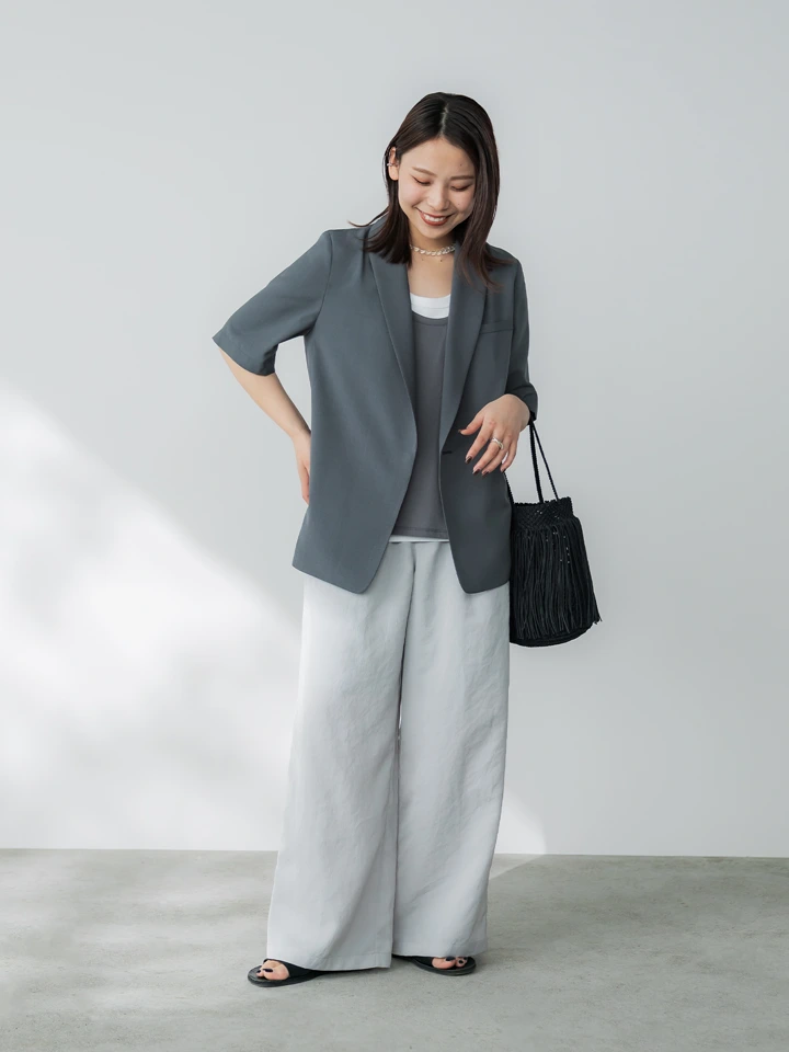 crewre　クルーレ　ショールハーフスリーブジャケット　グレー　サイズ2 crewre online store / ショールハーフスリーブジャケット