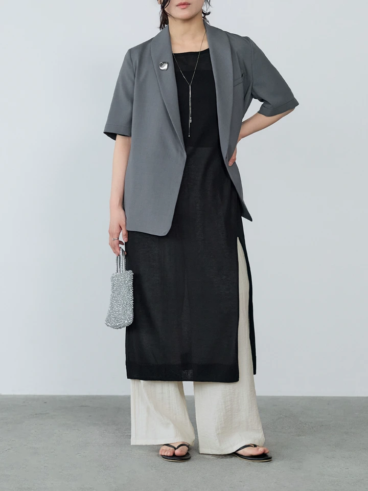 crewre　クルーレ　ショールハーフスリーブジャケット　グレー　サイズ2 crewre online store / jacket ジャケット・アウター