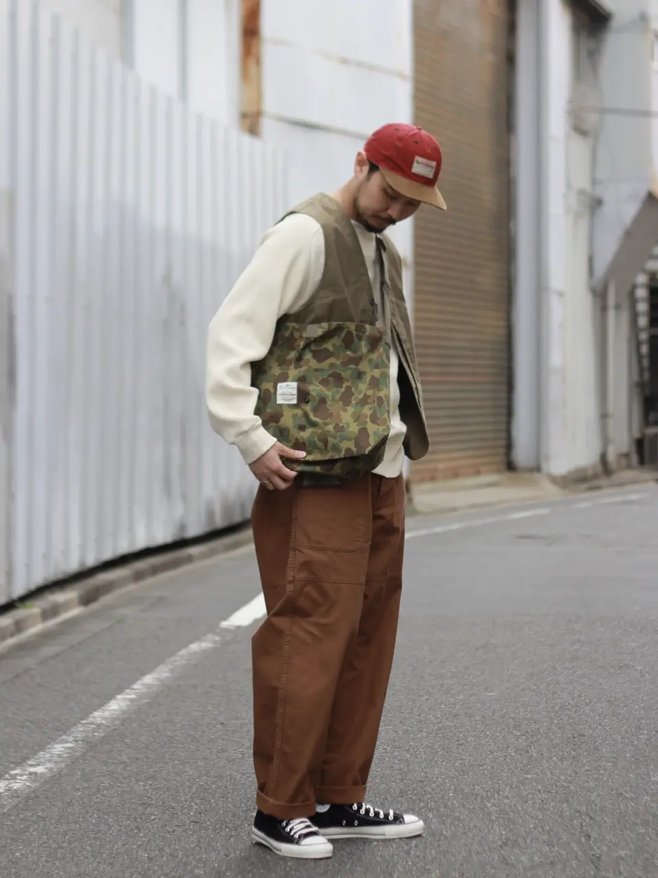 ナイジェル・ケーボン】UNISEX / ワークスーツベスト - スラブサテン