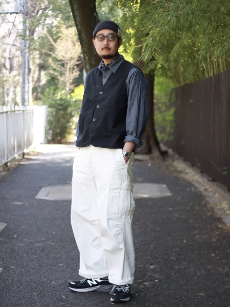 ナイジェル・ケーボン】UNISEX / ワークスーツベスト - スラブサテン