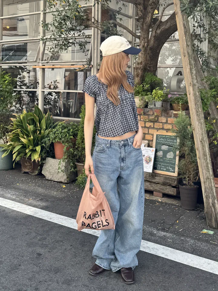 gasa*grue パフ袖　チェック柄 半袖 ブラウス チェック半袖パフブラウス