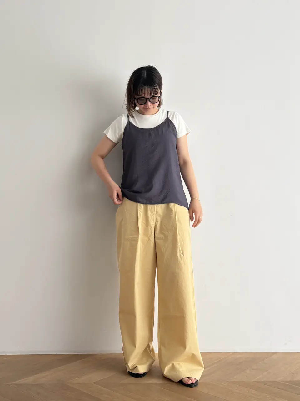 コットンタックワイドパンツ