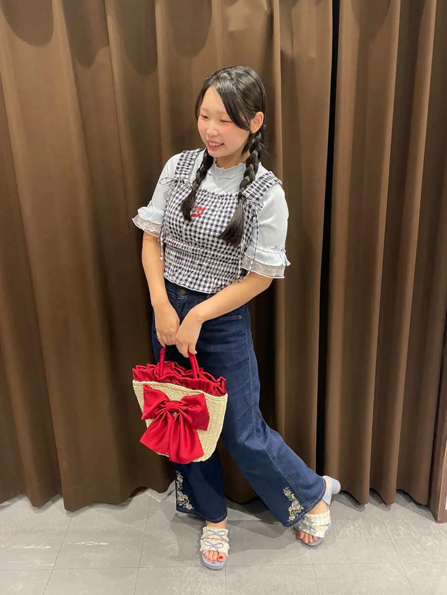 チェリー刺繍チェックビスチェ【期間限定価格】 【2点10％OFF対象