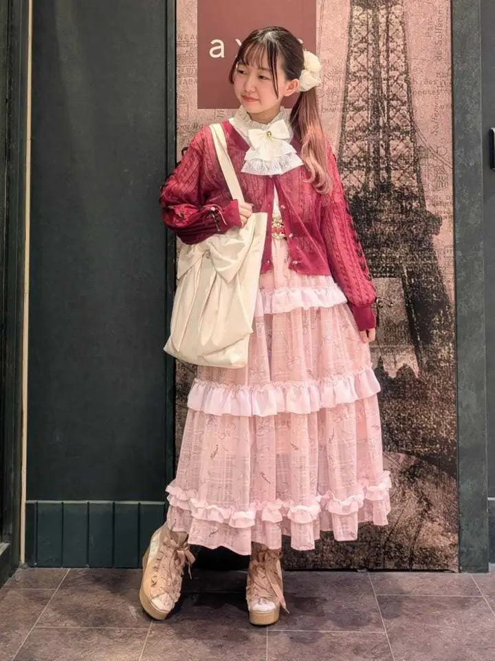 【ワケあり商品】BABY クロスローズプリントスカート リボン柄シアーチェックスカート【2点10%OFF対象商品】 | POETIQUE