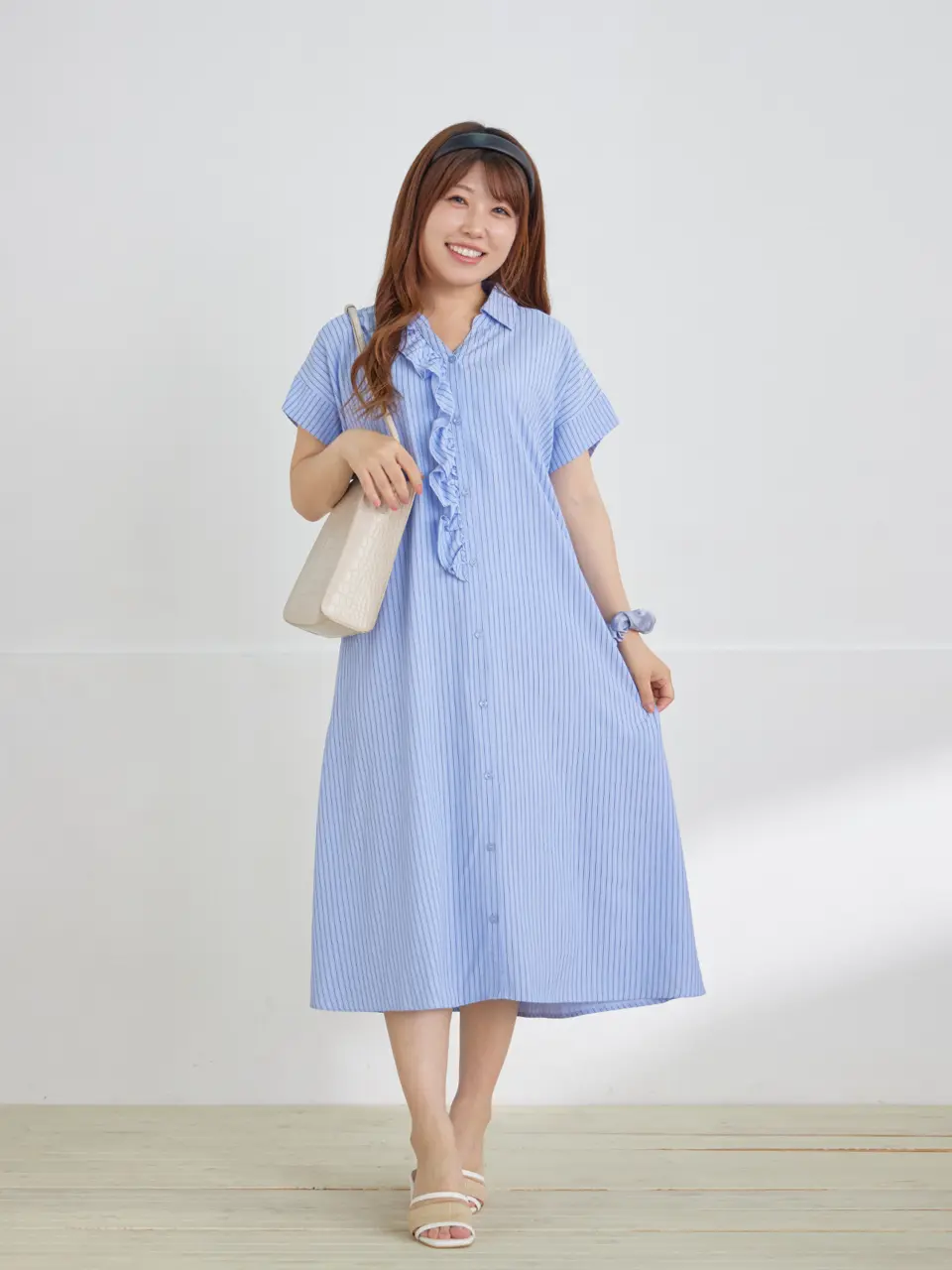 【美品】ICB オンワード　ロングワンピース　グレージュ　4 セール】 ウールジョーゼット Aライン ワンピース （ロング