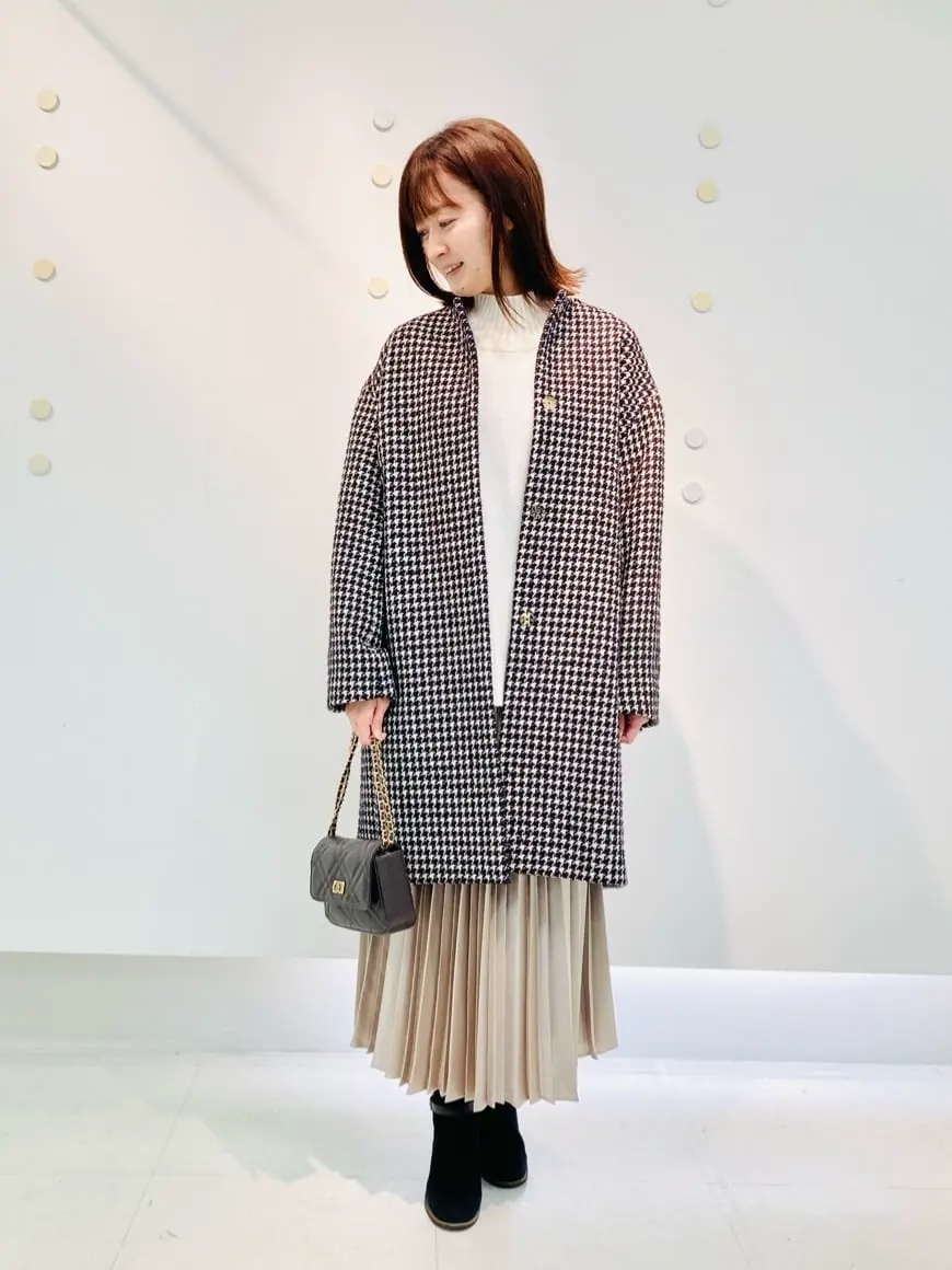 23区 大きいサイズ 44 ツイードコート チェック ツイード ノーカラーコート / 23区 L | ファッション