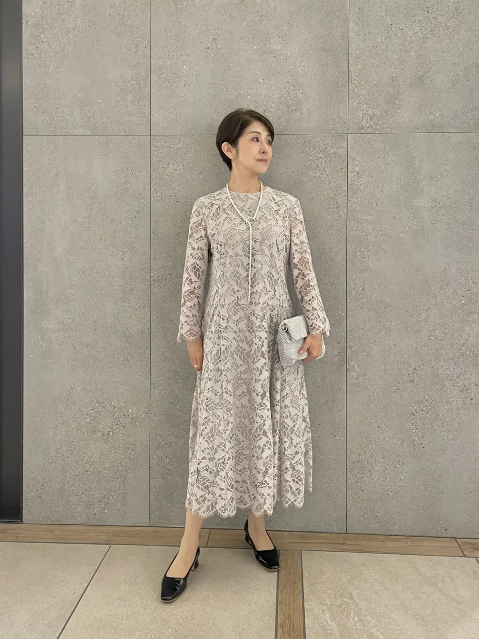 【新品】23区　アプロディールライン　オーガン　ドレス　ＳＥＴ　38 ネイビー 23区 レースコンビサテンドレス ネイビー/M｜結婚式パーティーの