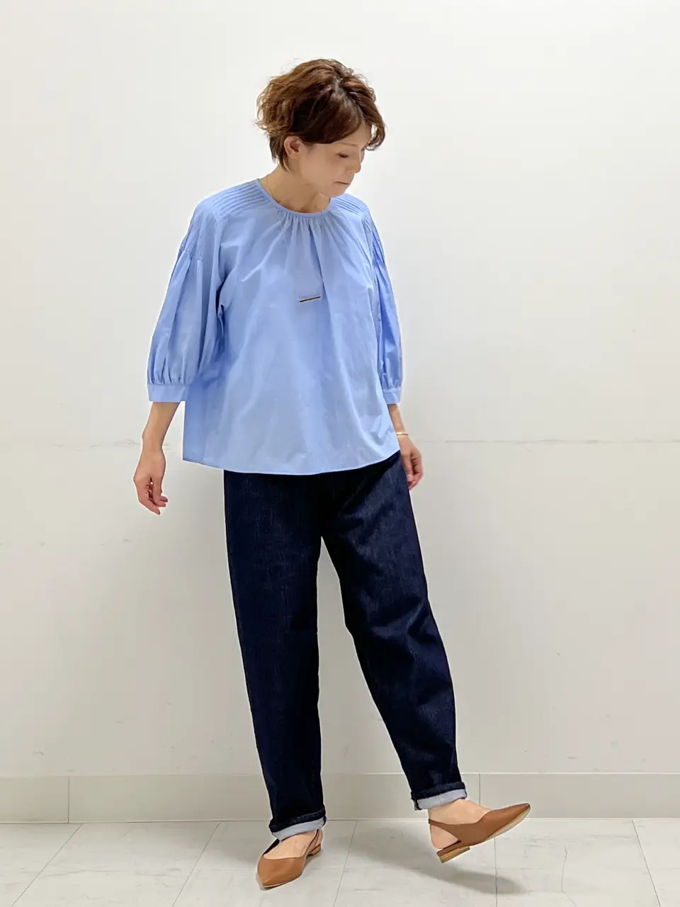 オンワード　自由区　シャツ 自由区 Tシャツ ブルー☆Mサイズ☆オンワード樫山❣️お値下げ