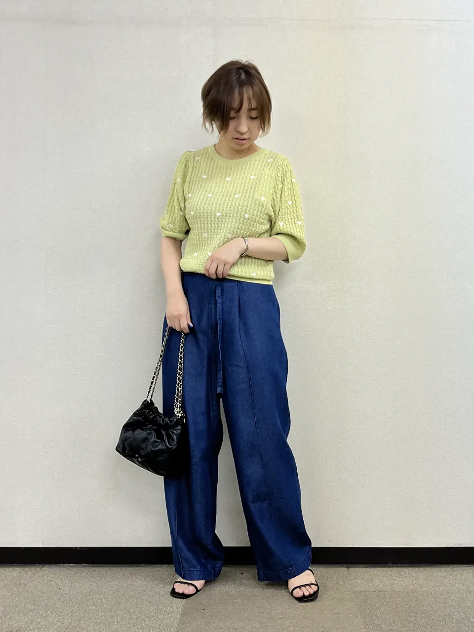 洗える】ハーフスリーブ ハート刺繍 ニット / Feroux