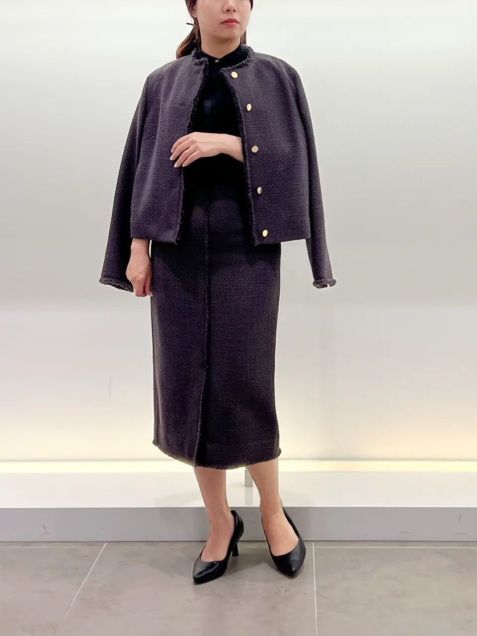 ♡美品♡ ベイジ　CAMBONツイードジャケット　チャコールグレー　雑誌掲載 セール】 【VERY 2月号掲載】SOLEIL / オーバーサイズツイード