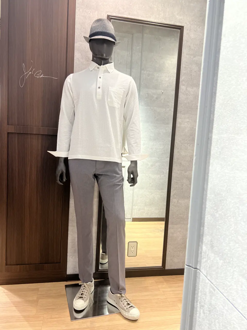 【JOSEPH ABBOUD】ネイビーポリロングカットソー 保温性/軽量り/ジャパンファブリック】ストライプジャカード