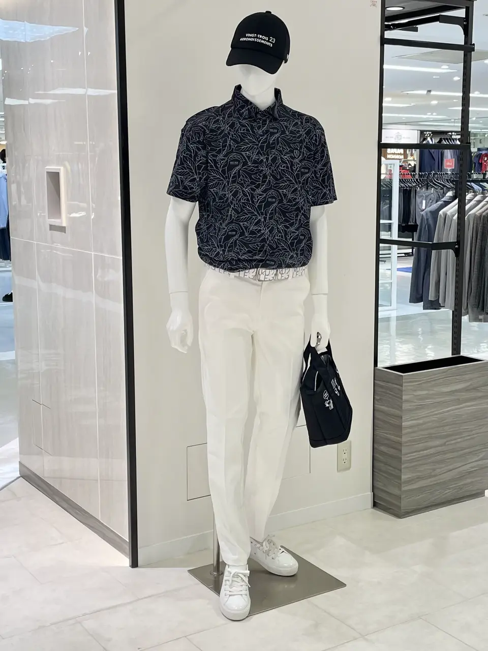 23区 golf チェック ホワイト×ブラック 大きいサイズ MEN】【ストレッチ】ハンタードッグ柄 パンツ / 23区GOLF