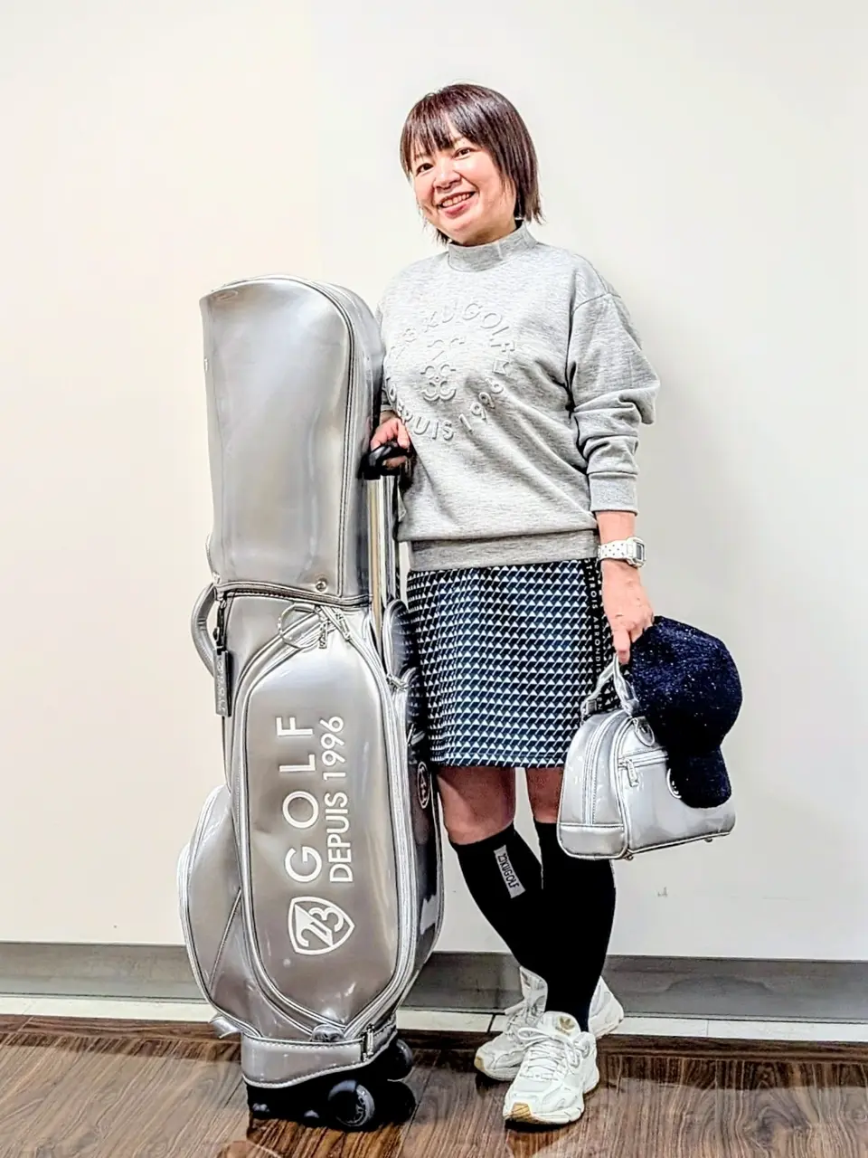 23区golf レディースタートルネック 青のストライプ タートルネック