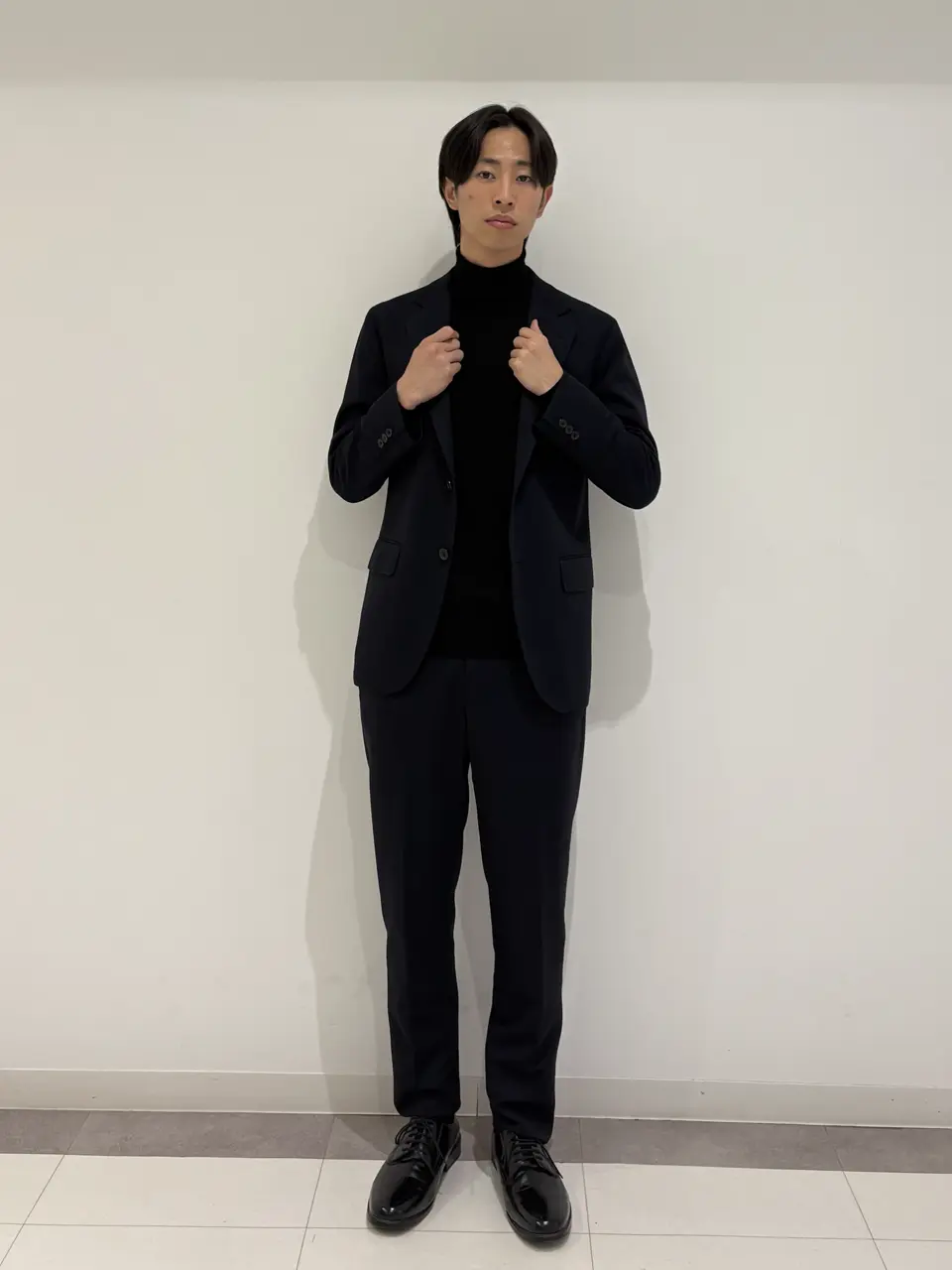 未使用jpres ネイビー ビジネススーツ 2ボタンジャケット　オンワード スーツ】BAHARIYE ノーカラー ジャケット / J.PRESS LADIES