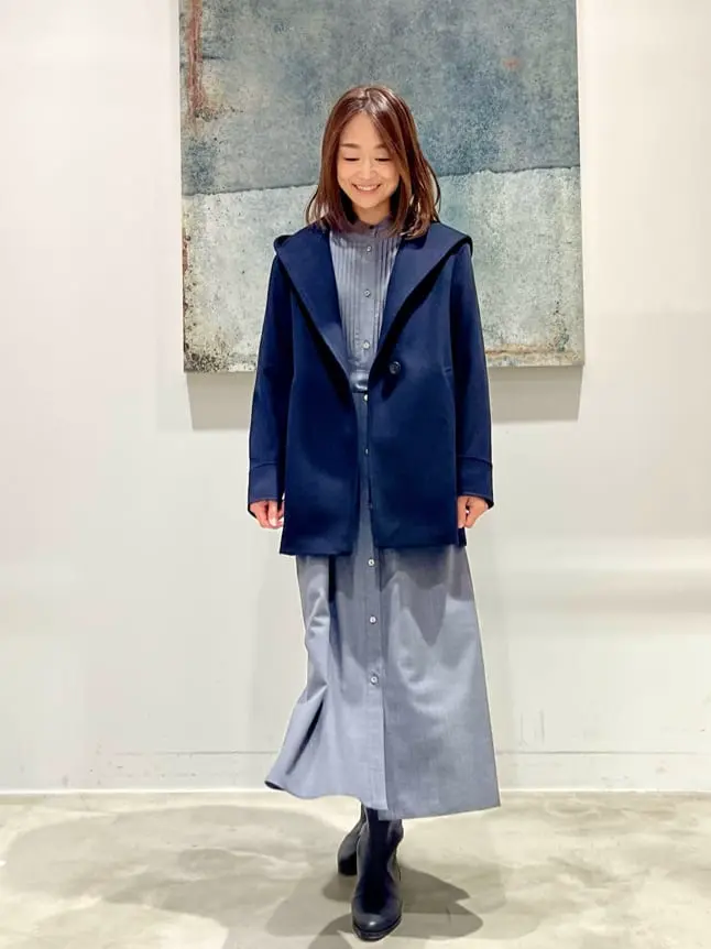 【TOCCA】リボンウールコート 0 ネイビー オンワード樫山 フード付 TOCCA】リボンウールコート 0 ネイビー オンワード樫山 フード付
