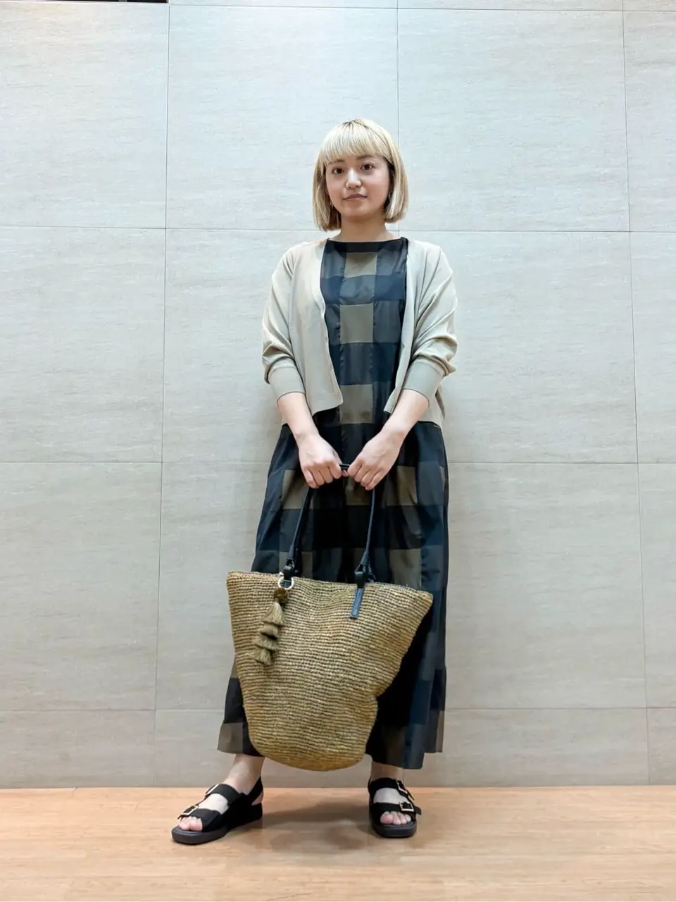 【自由区】今季 完売 ブロンズチェックジャガードワンピース　32 XSサイズ相当 洗える】ブロンズチェックジャガード ワンピース / 自由区
